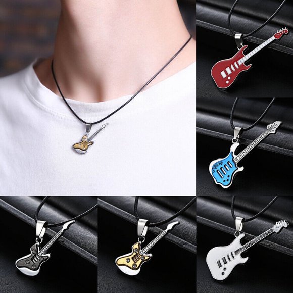 NEW Rocking ELECTRIC GUITAR Pendant & Short Necklace - FENDER BLACK SILVER - Picture 6 of 15